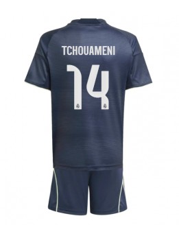 Billige Real Madrid Aurelien Tchouameni #14 Bortedraktsett Barn 2025-26 Kortermet (+ Korte bukser)
